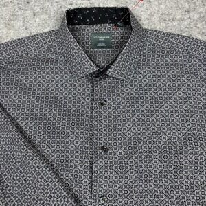 Leo Chevalier Non Iron Button Up Dress Shirt Mens Large Black Floral Long Sleeve